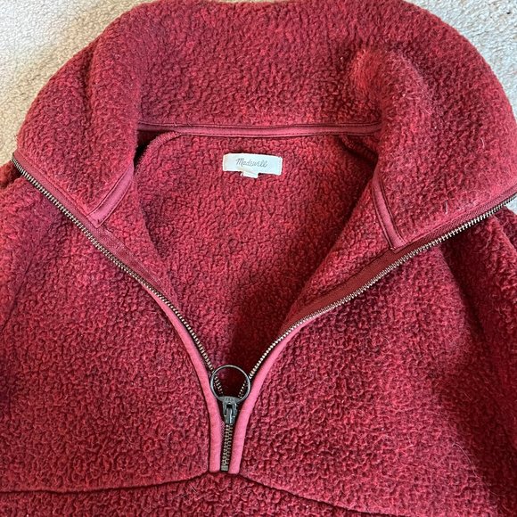 Madewell XXS Red Half-Zip Polartech Sherpa Fleece, Gently Used, Kangaroo Pocket - Picture 5 of 10